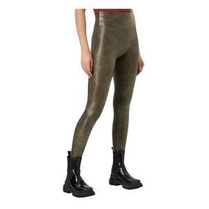 Spanx Faux Leather Croc Shine Leggings in Darkened Olive Green Size Medium
